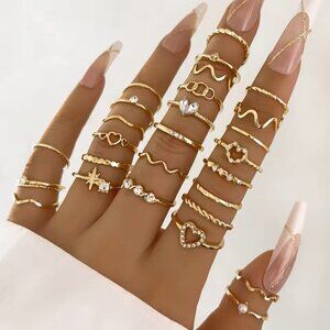 ✨ 28-Piece Gold Ring Set | Trendy Boho Coastal Jewelry ✨